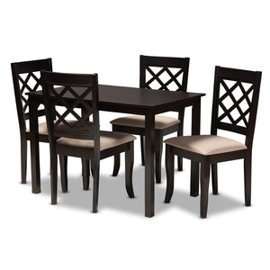 Baxton Studio Baxton Studio Modern 5-Piece Dining Set with Espresso Brown Finish and Comfortable Upholstered Chairs Verner Sand RH330C-Sand/Dark Brown-5PC Dining Set
