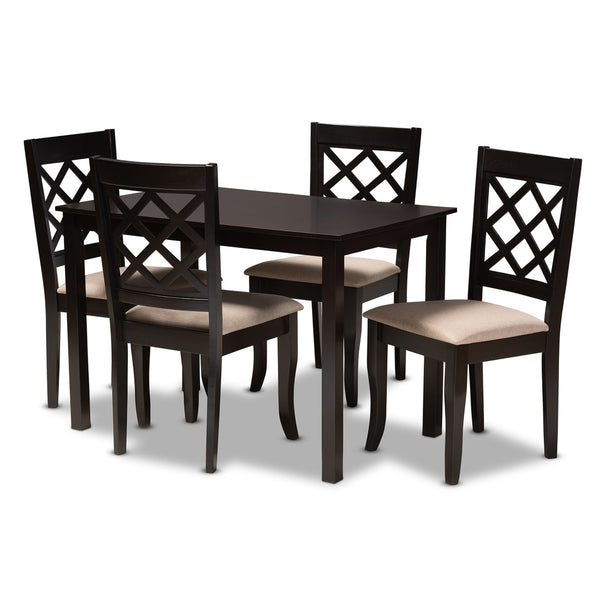 Baxton Studio Baxton Studio Modern 5-Piece Dining Set with Espresso Brown Finish and Comfortable Upholstered Chairs Verner Sand RH330C-Sand/Dark Brown-5PC Dining Set