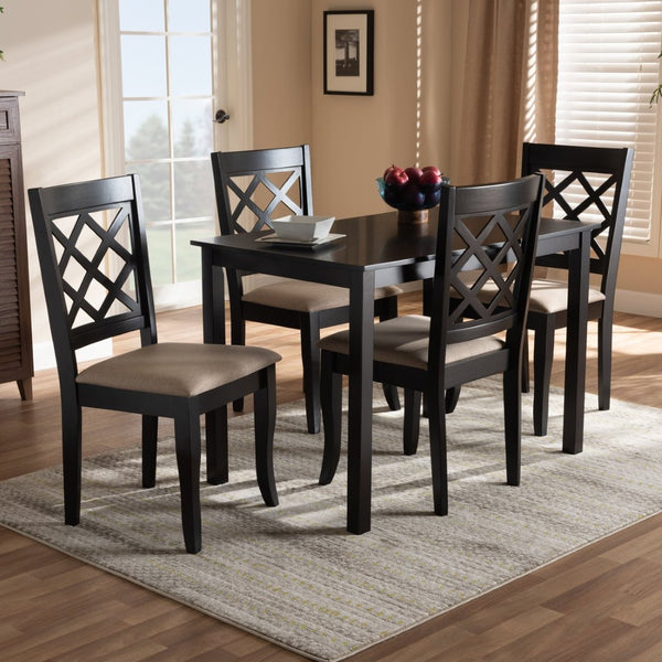 Baxton Studio Baxton Studio Modern 5-Piece Dining Set with Espresso Brown Finish and Comfortable Upholstered Chairs Verner Sand RH330C-Sand/Dark Brown-5PC Dining Set