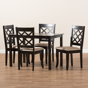 Baxton Studio Baxton Studio Modern 5-Piece Dining Set with Espresso Brown Finish and Comfortable Upholstered Chairs Verner Sand RH330C-Sand/Dark Brown-5PC Dining Set