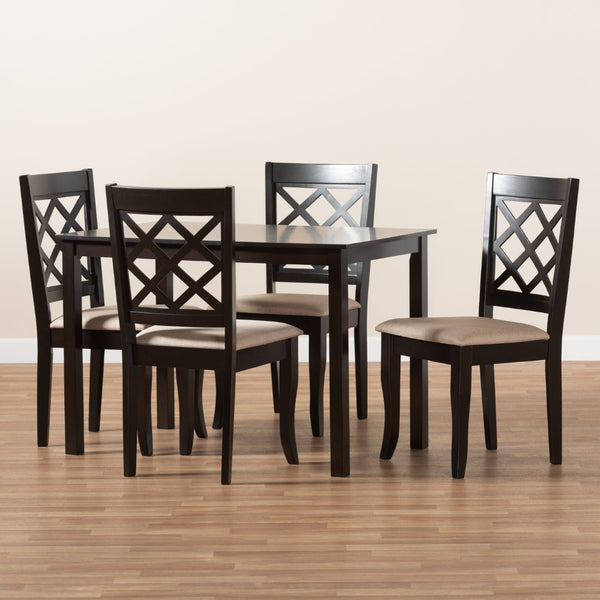 Baxton Studio Baxton Studio Modern 5-Piece Dining Set with Espresso Brown Finish and Comfortable Upholstered Chairs Verner Sand RH330C-Sand/Dark Brown-5PC Dining Set