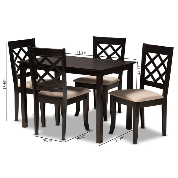 Baxton Studio Baxton Studio Modern 5-Piece Dining Set with Espresso Brown Finish and Comfortable Upholstered Chairs Verner Sand RH330C-Sand/Dark Brown-5PC Dining Set