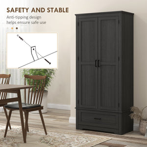 English Elm HOMCOM 67" Freestanding Kitchen Pantry Cabinet with 4 Doors, 6-Tier Adjustable Shelves, Rustic Charm Black W2225P249925