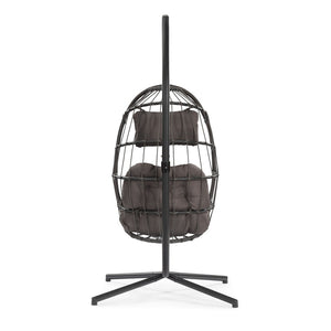 English Elm Egg Swing Chair with Stand Pe Wicker Freestanding Cocoon Seat for Patio or Bedroom W2803P446595