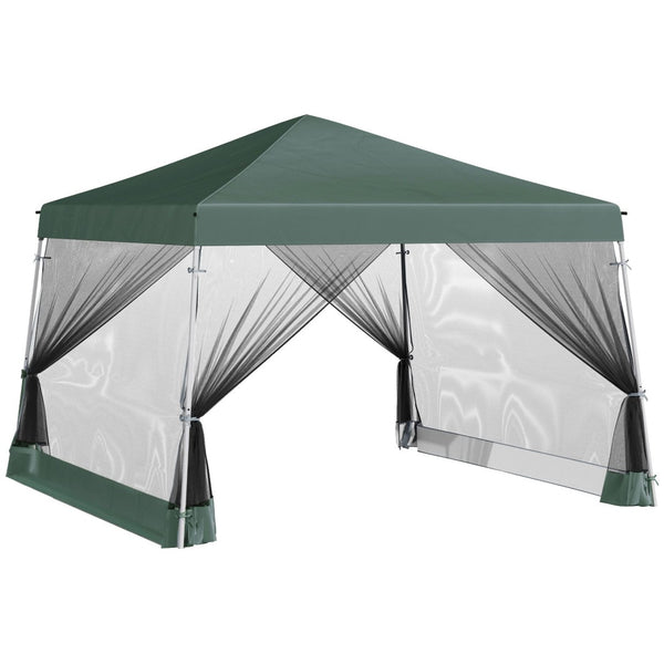 English Elm Outsunny Adjustable Slant Leg Canopy Tent With Mesh Netting & Carry Bag - Instant Sun Shelter, Green W2225P200729-GIGA