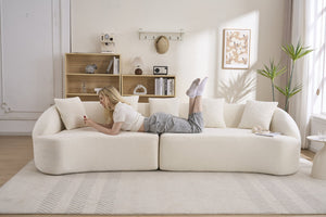 English Elm Compression Foam Curved Sectional Chenille Sleeper Sofa for Modern Living Rooms W2231S00052