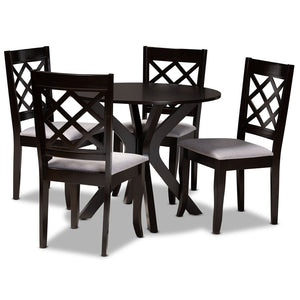 Baxton Studio Baxton Studio Jana 5-Piece Dining Set: Modern Grey Upholstered Chairs & Dark Brown Wood Table Jana-Grey/Dark Brown-5PC Dining Set