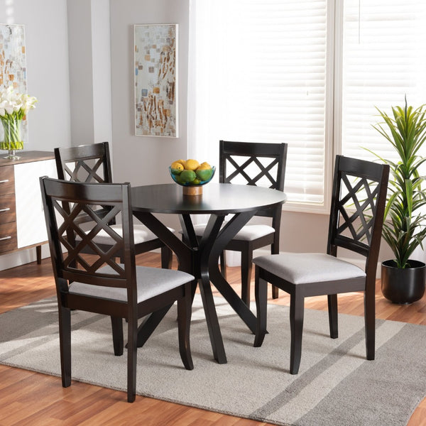 Baxton Studio Baxton Studio Jana 5-Piece Dining Set: Modern Grey Upholstered Chairs & Dark Brown Wood Table Jana-Grey/Dark Brown-5PC Dining Set