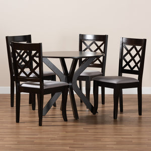 Baxton Studio Baxton Studio Jana 5-Piece Dining Set: Modern Grey Upholstered Chairs & Dark Brown Wood Table Jana-Grey/Dark Brown-5PC Dining Set