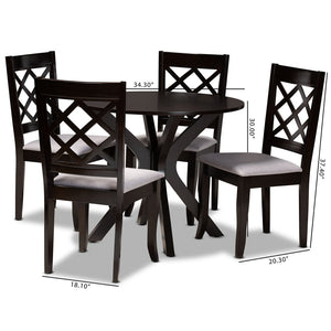 Baxton Studio Baxton Studio Jana 5-Piece Dining Set: Modern Grey Upholstered Chairs & Dark Brown Wood Table Jana-Grey/Dark Brown-5PC Dining Set