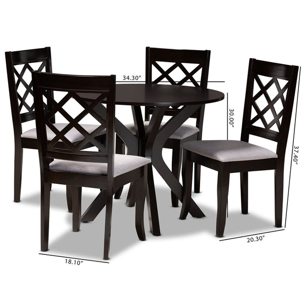 Baxton Studio Baxton Studio Jana 5-Piece Dining Set: Modern Grey Upholstered Chairs & Dark Brown Wood Table Jana-Grey/Dark Brown-5PC Dining Set
