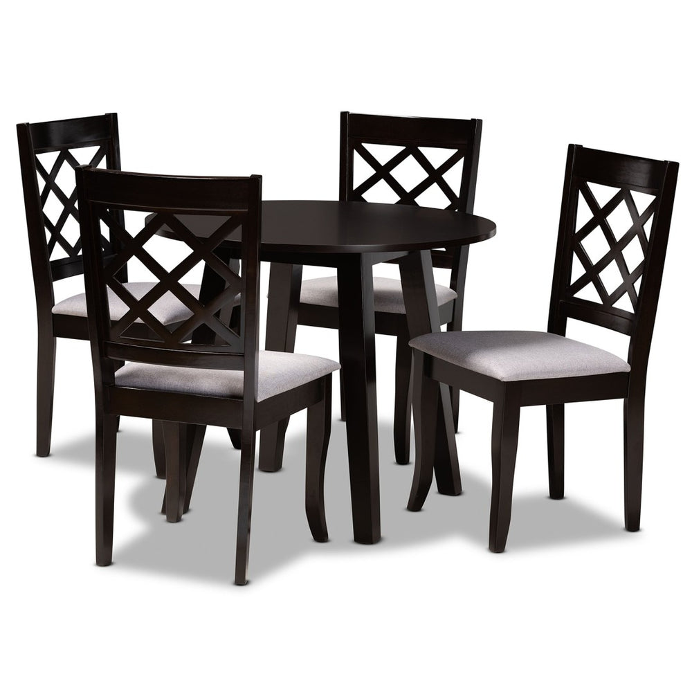 Baxton Studio Baxton Studio Daisy 5-Piece Dining Set - Modern Grey Fabric Chairs & Circular Table for Stylish Dining Daisy-Grey/Dark Brown-5PC Dining Set
