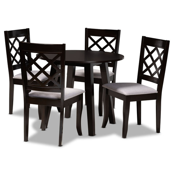 Baxton Studio Baxton Studio Daisy 5-Piece Dining Set - Modern Grey Fabric Chairs & Circular Table for Stylish Dining Daisy-Grey/Dark Brown-5PC Dining Set