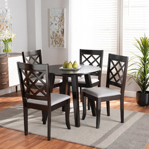 Baxton Studio Baxton Studio Daisy 5-Piece Dining Set - Modern Grey Fabric Chairs & Circular Table for Stylish Dining Daisy-Grey/Dark Brown-5PC Dining Set