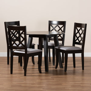 Baxton Studio Baxton Studio Daisy 5-Piece Dining Set - Modern Grey Fabric Chairs & Circular Table for Stylish Dining Daisy-Grey/Dark Brown-5PC Dining Set