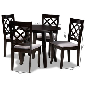 Baxton Studio Baxton Studio Daisy 5-Piece Dining Set - Modern Grey Fabric Chairs & Circular Table for Stylish Dining Daisy-Grey/Dark Brown-5PC Dining Set