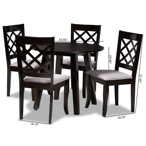 Baxton Studio Baxton Studio Daisy 5-Piece Dining Set - Modern Grey Fabric Chairs & Circular Table for Stylish Dining Daisy-Grey/Dark Brown-5PC Dining Set