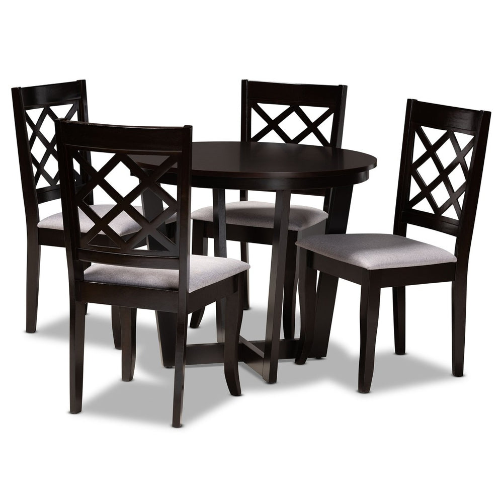Baxton Studio Baxton Studio Selby 5-Piece Modern Dining Set - Grey Upholstered Chairs & Dark Brown Table Design Selby-Grey/Dark Brown-5PC Dining Set
