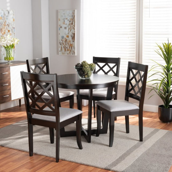 Baxton Studio Baxton Studio Selby 5-Piece Modern Dining Set - Grey Upholstered Chairs & Dark Brown Table Design Selby-Grey/Dark Brown-5PC Dining Set