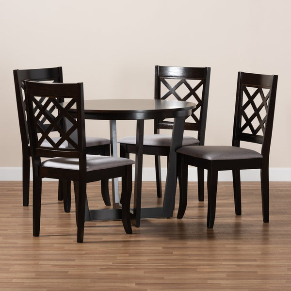 Baxton Studio Baxton Studio Selby 5-Piece Modern Dining Set - Grey Upholstered Chairs & Dark Brown Table Design Selby-Grey/Dark Brown-5PC Dining Set