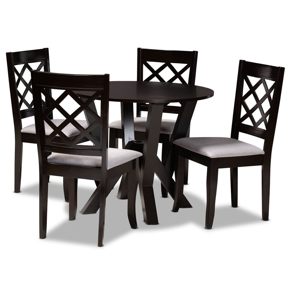 Baxton Studio Baxton Adina Modern 5-Piece Dining Set with Grey Upholstery & Dark Brown Wood for Stylish Dining Adina-Grey/Dark Brown-5PC Dining Set