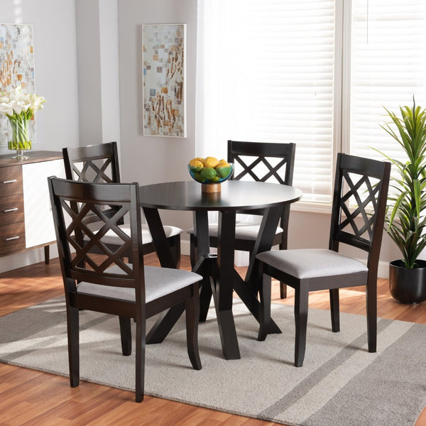 Baxton Studio Baxton Adina Modern 5-Piece Dining Set with Grey Upholstery & Dark Brown Wood for Stylish Dining Adina-Grey/Dark Brown-5PC Dining Set