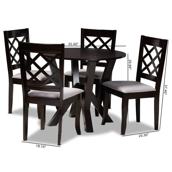 Baxton Studio Baxton Adina Modern 5-Piece Dining Set with Grey Upholstery & Dark Brown Wood for Stylish Dining Adina-Grey/Dark Brown-5PC Dining Set