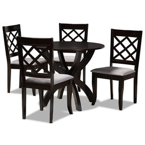 Baxton Studio Baxton Savina 5-Piece Dining Set: Modern Grey Upholstered Chairs & Round Table for Stylish Dining Savina-Grey/Dark Brown-5PC Dining Set