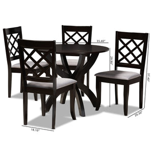 Baxton Studio Baxton Savina 5-Piece Dining Set: Modern Grey Upholstered Chairs & Round Table for Stylish Dining Savina-Grey/Dark Brown-5PC Dining Set