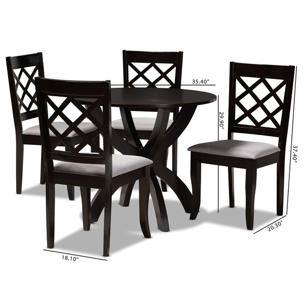 Baxton Studio Baxton Savina 5-Piece Dining Set: Modern Grey Upholstered Chairs & Round Table for Stylish Dining Savina-Grey/Dark Brown-5PC Dining Set