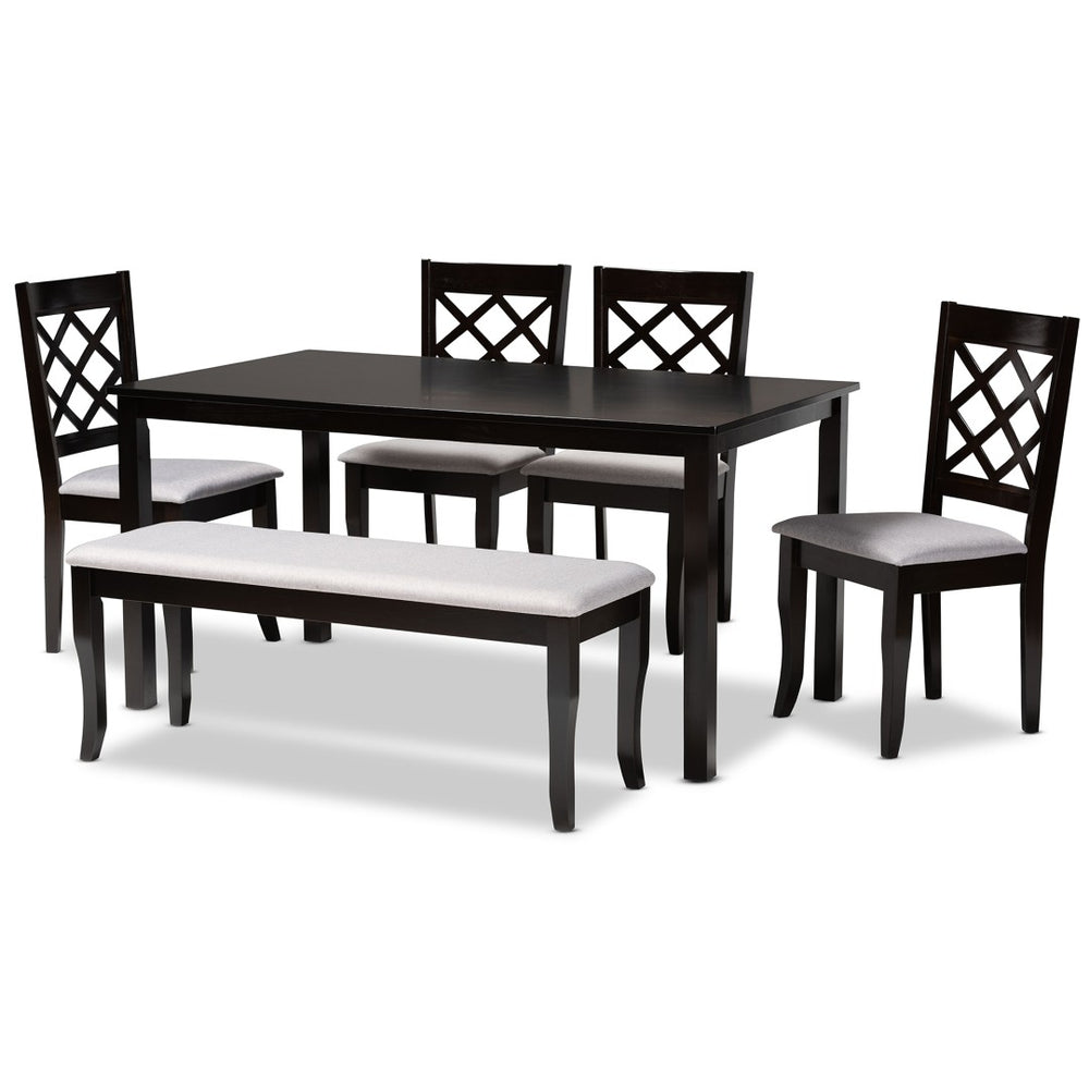 Baxton Studio Baxton Modern 6-Piece Dining Set with Grey Upholstered Seats and Elegant Walnut Wood Finish Andor Dark RH330C-Grey/Dark Brown-6PC Dining Set
