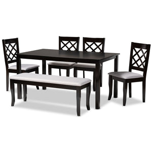 Baxton Studio Baxton Modern 6-Piece Dining Set with Grey Upholstered Seats and Elegant Walnut Wood Finish Andor Dark RH330C-Grey/Dark Brown-6PC Dining Set