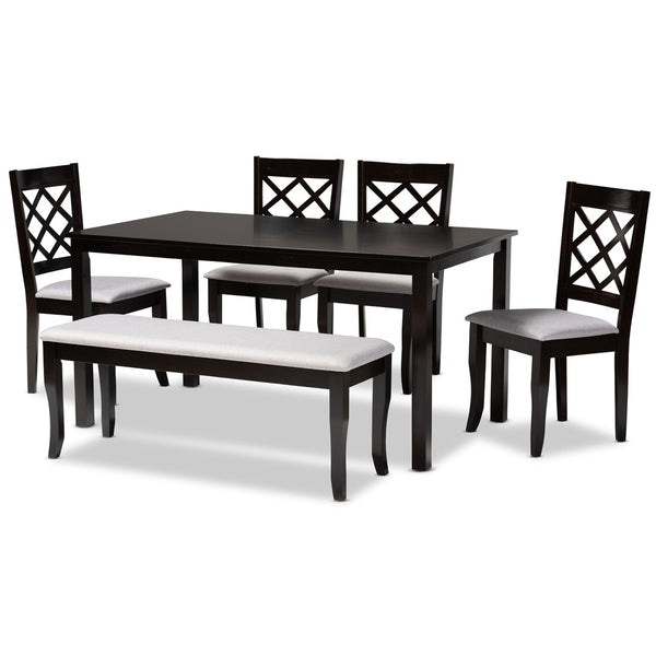 Baxton Studio Baxton Modern 6-Piece Dining Set with Grey Upholstered Seats and Elegant Walnut Wood Finish Andor Dark RH330C-Grey/Dark Brown-6PC Dining Set