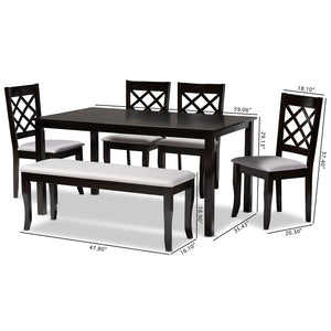 Baxton Studio Baxton Modern 6-Piece Dining Set with Grey Upholstered Seats and Elegant Walnut Wood Finish Andor Dark RH330C-Grey/Dark Brown-6PC Dining Set