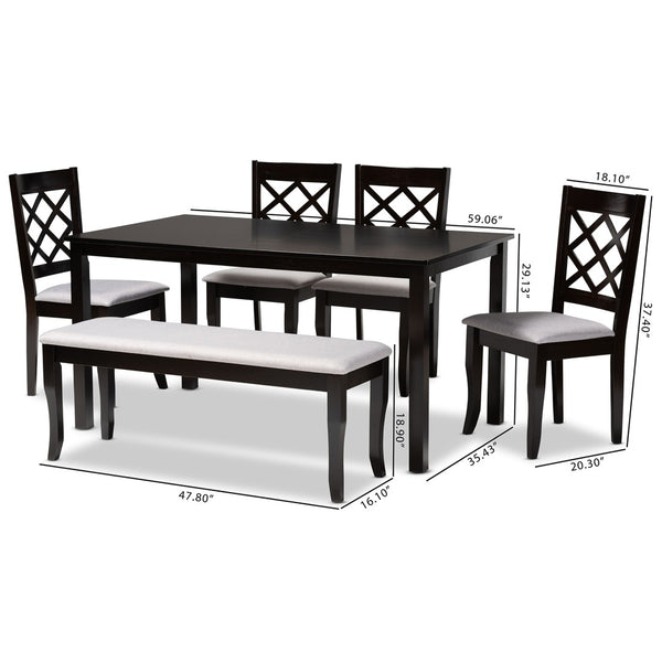 Baxton Studio Baxton Modern 6-Piece Dining Set with Grey Upholstered Seats and Elegant Walnut Wood Finish Andor Dark RH330C-Grey/Dark Brown-6PC Dining Set