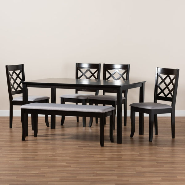 Baxton Studio Baxton Modern 6-Piece Dining Set with Grey Upholstered Seats and Elegant Walnut Wood Finish Andor Dark RH330C-Grey/Dark Brown-6PC Dining Set