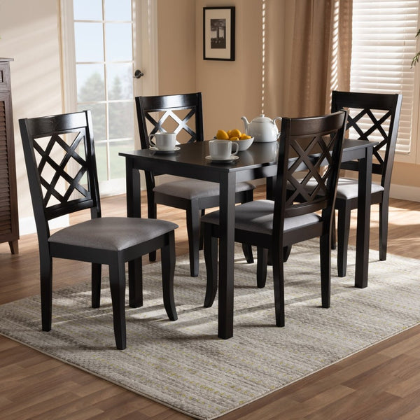 Baxton Studio Baxton Studio Modern 5-Piece Dining Set with Espresso Brown Finish and Comfortable Upholstered Chairs Verner Grey RH330C-Grey/Dark Brown-5PC Dining Set
