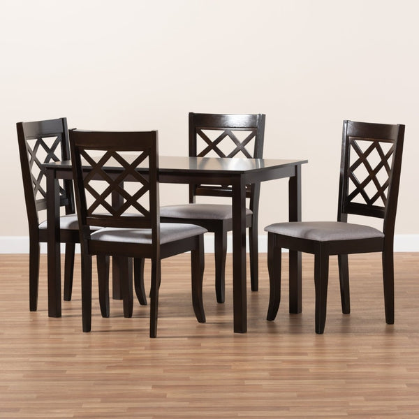 Baxton Studio Baxton Studio Modern 5-Piece Dining Set with Espresso Brown Finish and Comfortable Upholstered Chairs Verner Grey RH330C-Grey/Dark Brown-5PC Dining Set