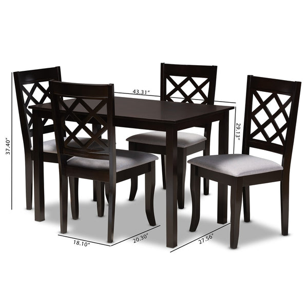 Baxton Studio Baxton Studio Modern 5-Piece Dining Set with Espresso Brown Finish and Comfortable Upholstered Chairs Verner Grey RH330C-Grey/Dark Brown-5PC Dining Set