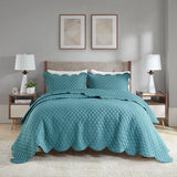 Madison Park Nala Casual 3 Piece Scalloped Edge Crinkle Microfiber Quilt Set MP13-8196 Teal