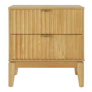 English Elm Natural Rubber Wood Fluted 2 Drawer Nightstand with Gold Pulls for Modern Bedrooms N758P386962N