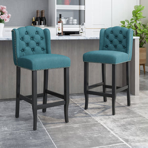 English Elm Christopher Knight Home® - Vienna Tufted Wingback Counter Stools Set of 2 — Button-Tufted Fabric, Nailhead Trim, Rubberwood Frame Teal 64856.00T