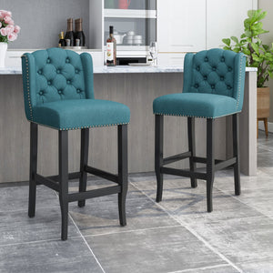 Christopher Knight Home® - Noble House - - Vienna Contemporary Fabric Tufted Wingback 31 Inch Counter Stools, Set Of 2, Teal And Dark Brown