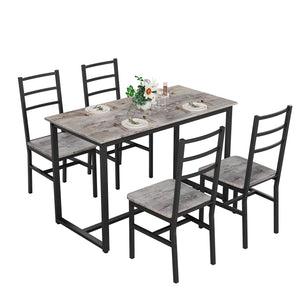 English Elm Dining 5-Piece Farmhouse Dinette Set with Sleek Metal Frame, Compact Mid-Century Table and 4 Chairs for Kitchen Gray W578P304058