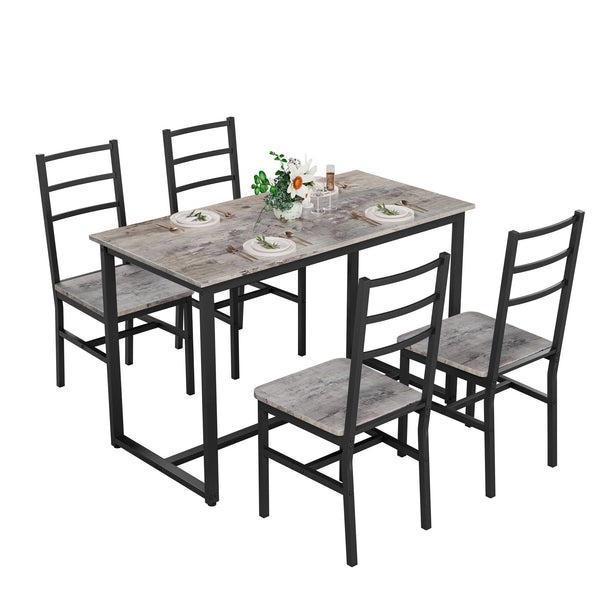 English Elm Dining 5-Piece Farmhouse Dinette Set with Sleek Metal Frame, Compact Mid-Century Table and 4 Chairs for Kitchen Gray W578P304058