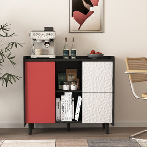 English Elm Sideboard Buffet Cabinet - Modern Black & Red Storage Solution With Unique Paneling For Home Decor W409P176588-GIGA