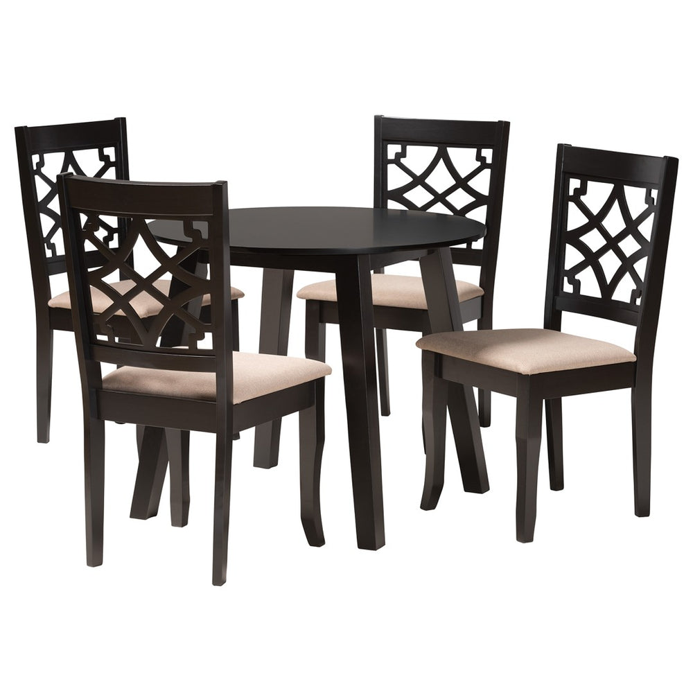 Baxton Studio Baxton Thea Modern 5-Piece Dining Set with Beige Upholstery & Dark Brown Wood for Stylish Gatherings Thea-Sand/Dark Brown-5PC Dining Set