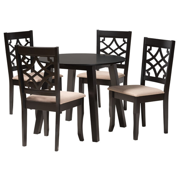 Baxton Studio Baxton Thea Modern 5-Piece Dining Set with Beige Upholstery & Dark Brown Wood for Stylish Gatherings Thea-Sand/Dark Brown-5PC Dining Set