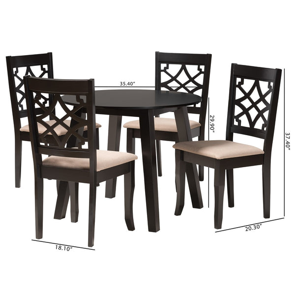 Baxton Studio Baxton Thea Modern 5-Piece Dining Set with Beige Upholstery & Dark Brown Wood for Stylish Gatherings Thea-Sand/Dark Brown-5PC Dining Set
