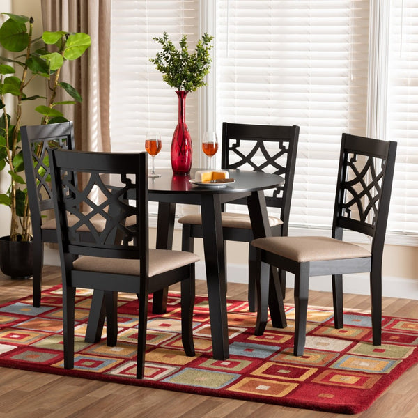 Baxton Studio Baxton Thea Modern 5-Piece Dining Set with Beige Upholstery & Dark Brown Wood for Stylish Gatherings Thea-Sand/Dark Brown-5PC Dining Set